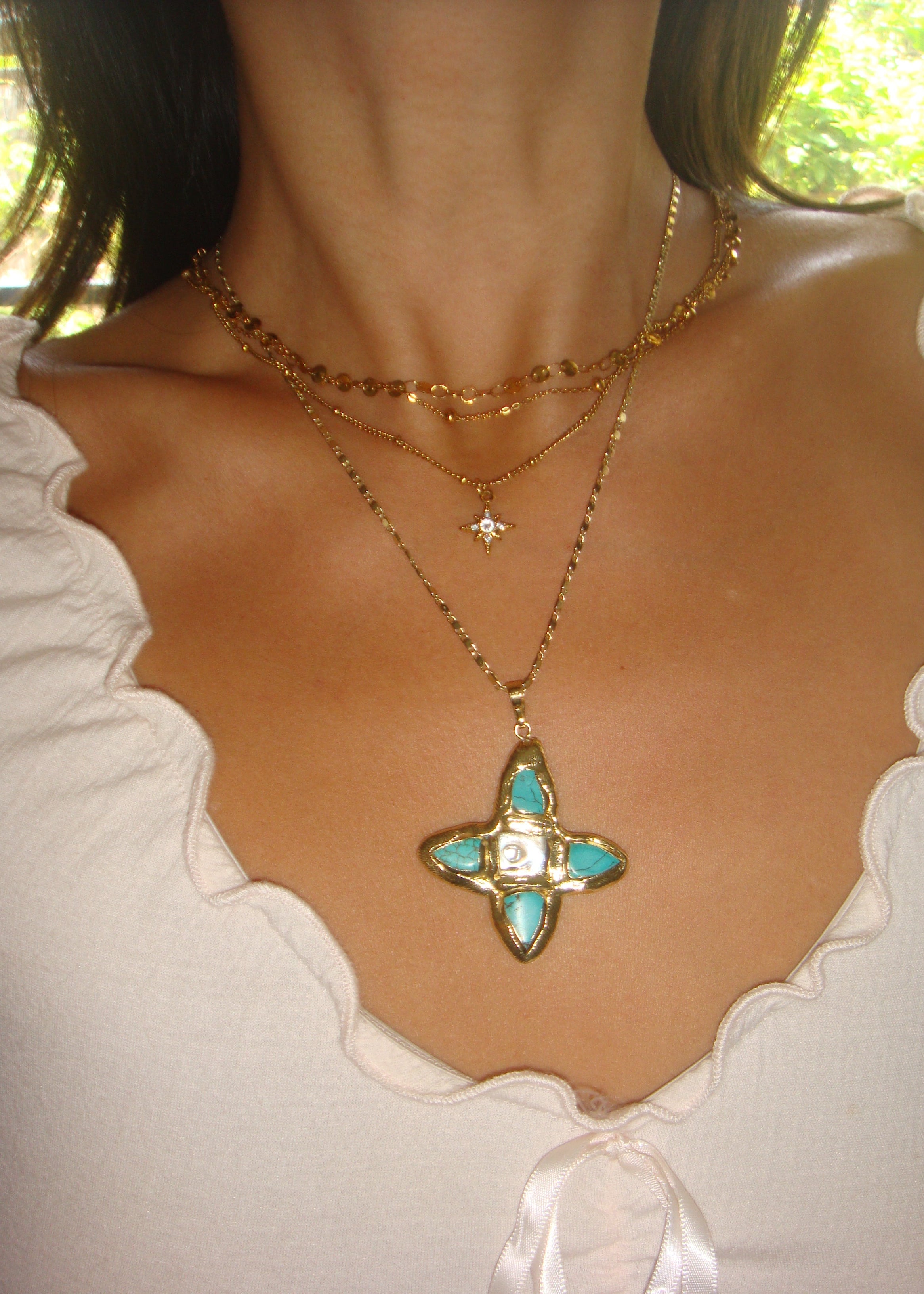 Star Trio-Layer Golden Chain Necklace – Vintage Jewelry for Women