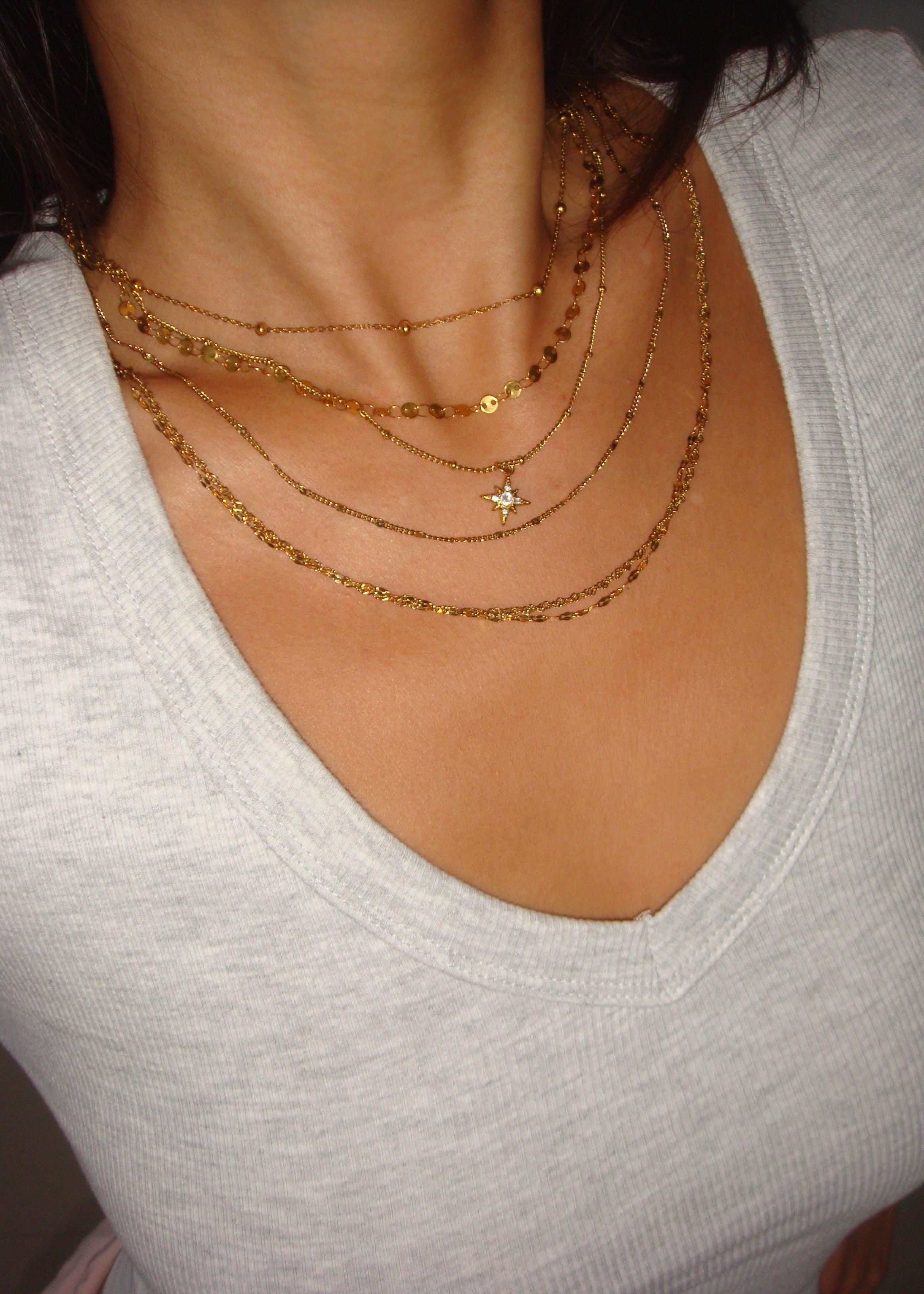 Star Trio-Layer Golden Chain Necklace – Vintage Jewelry for Women