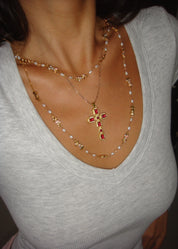 Scarlett Red Golden Cross Necklace
