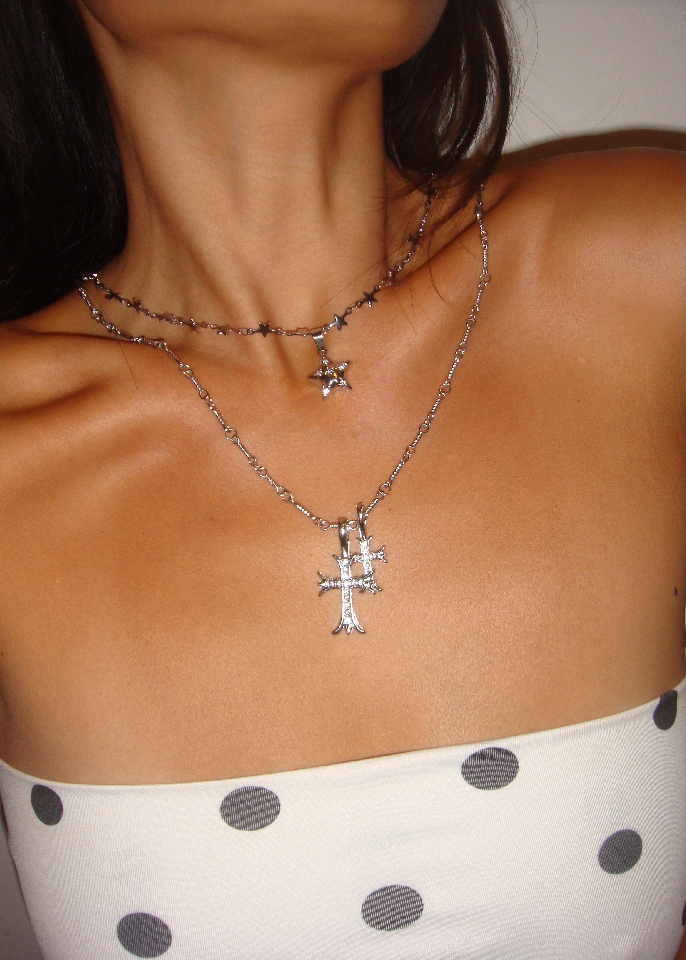 Val Duo Cross Silver Necklace – Vintage Jewelry for Women | FOUFOU
