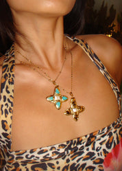 Lou Tiger's Eye Shell Cross Golden Necklace