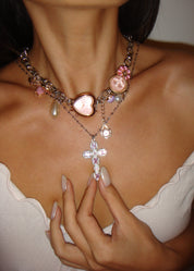 Scarlett Pink Silver Cross Necklace