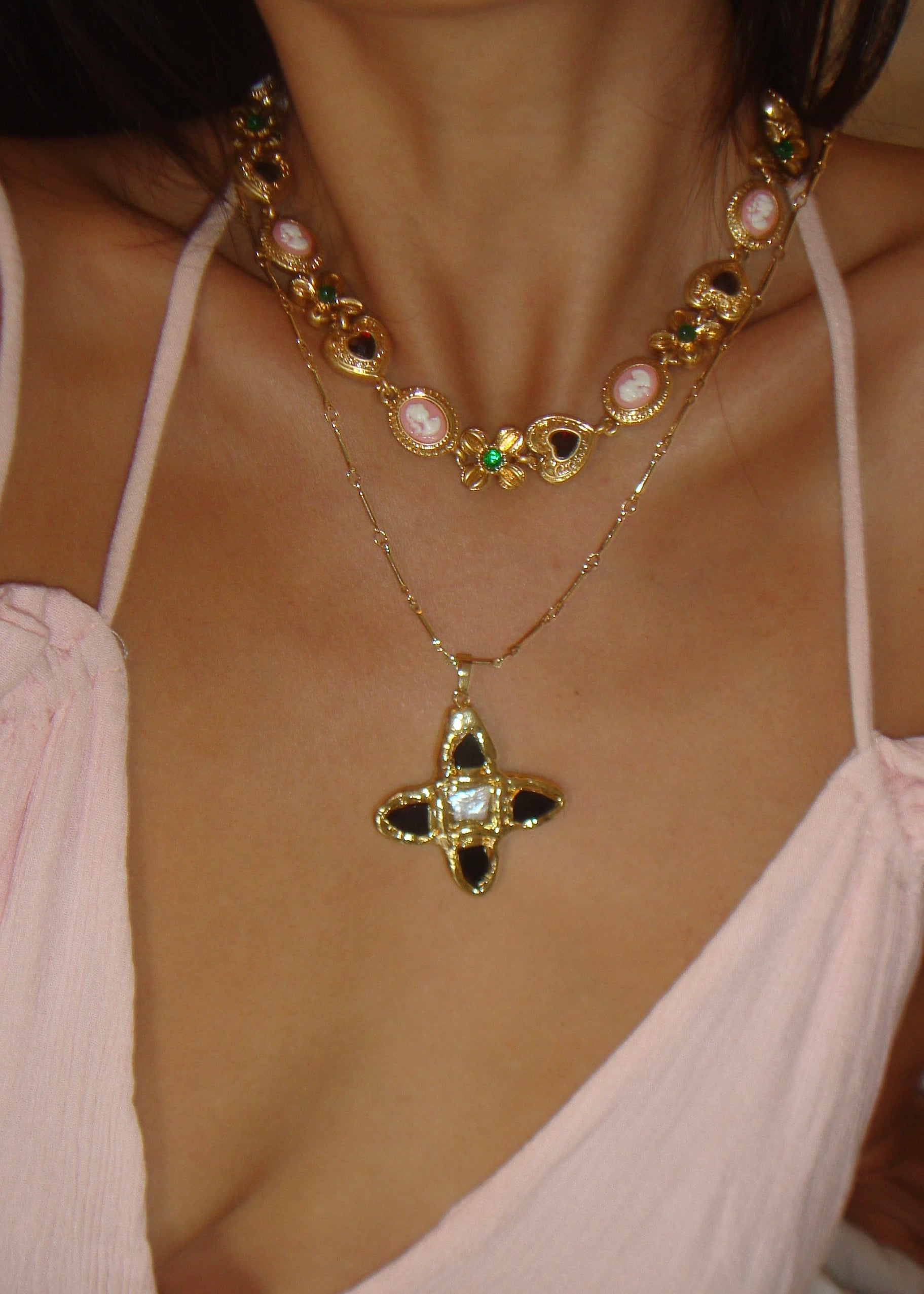 Lou Black Cross Golden Necklace