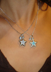 Jane Star Sun Necklace - Blue Silver