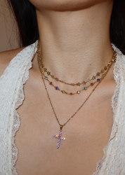 Grace Pink Golden Cross Necklace