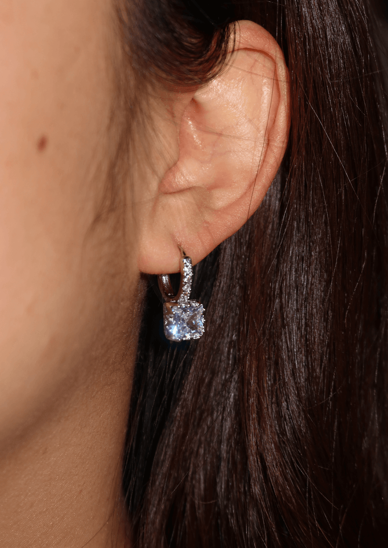 Cube Suger Silver Diamond Earrings