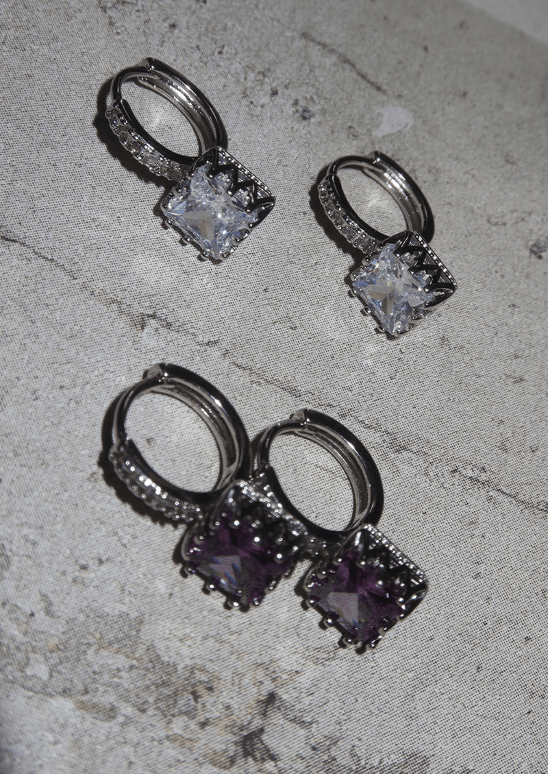 Cube Suger Purple Diamond Earrings