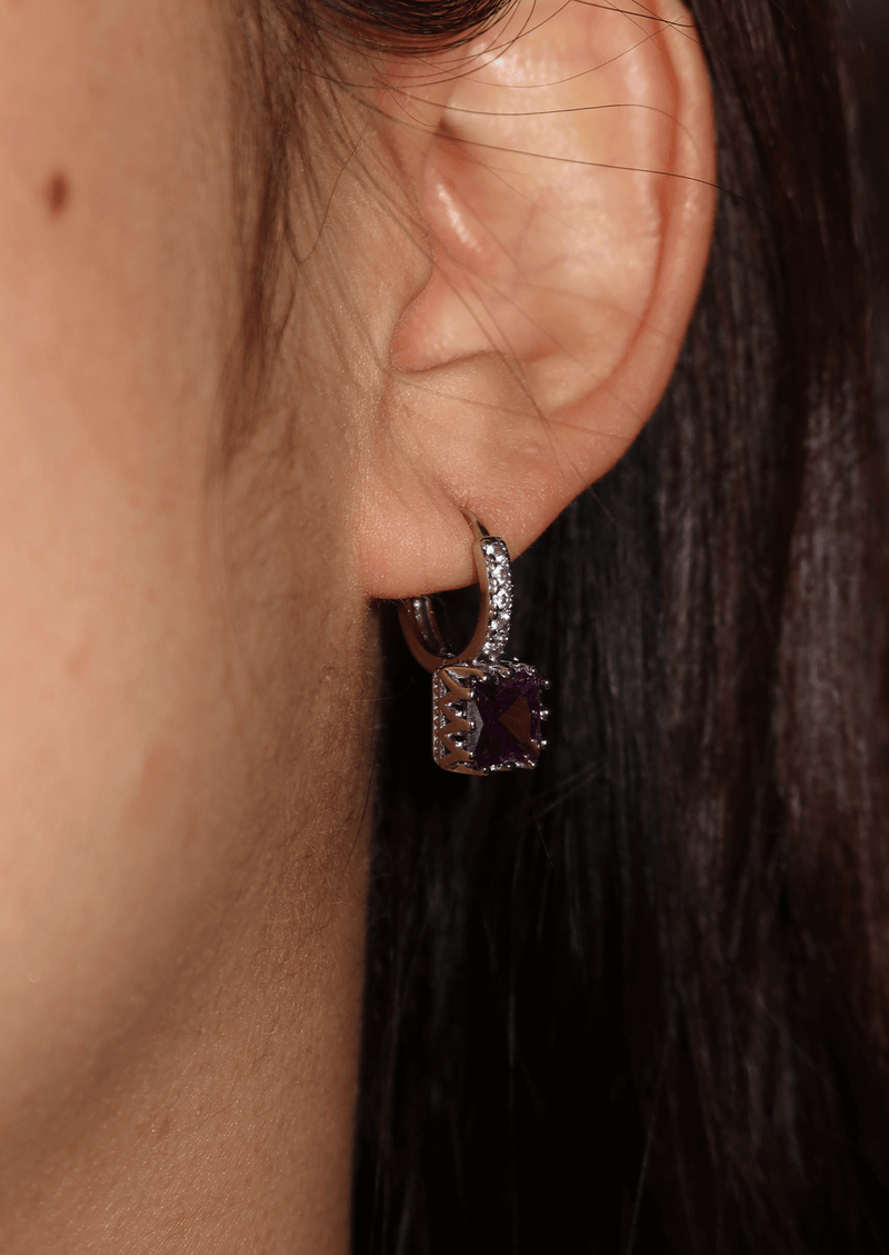 Cube Suger Purple Diamond Earrings