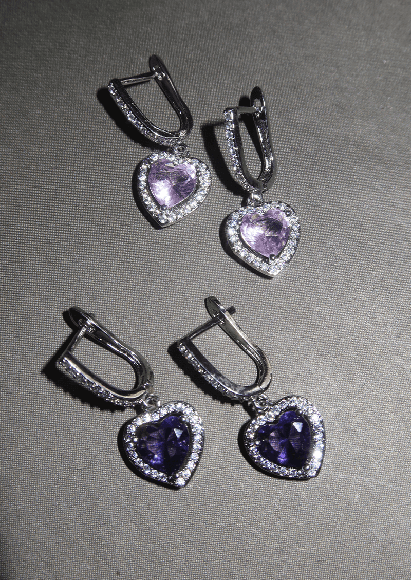Purple Glittering Love Earrings