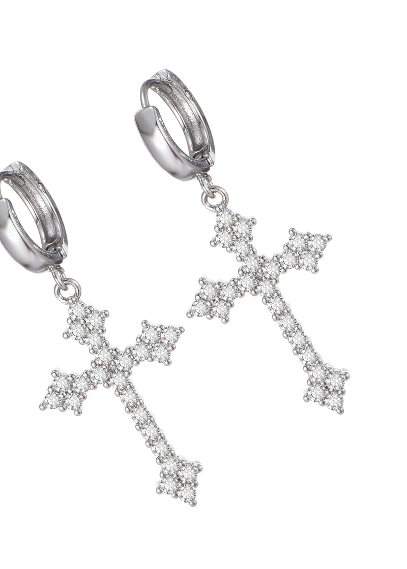 Ivonne Gothic Silver Cross Earrings