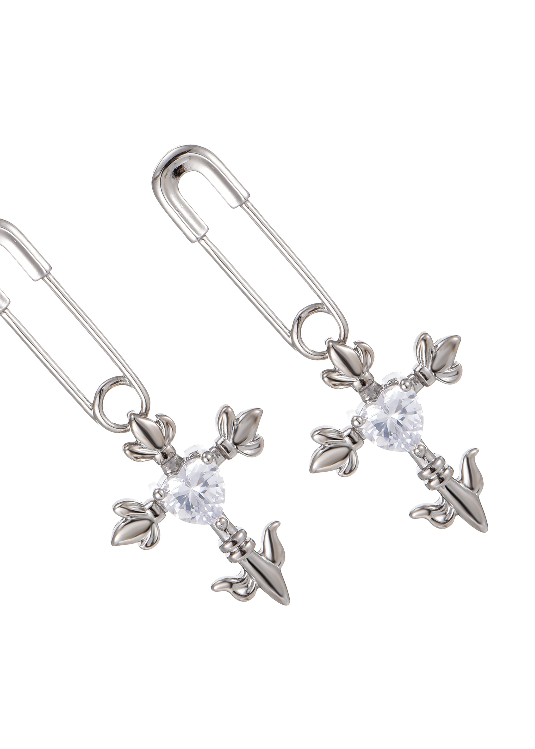 Foufou Fantasy Love Cross Heart Silver Earrings