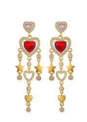 Amanne Red Heart Stars Golden Earrings