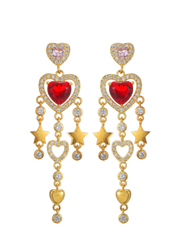 Amanne Red Heart Stars Golden Earrings