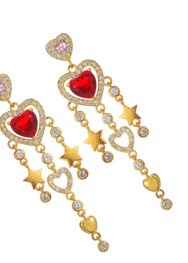 Amanne Red Heart Stars Golden Earrings