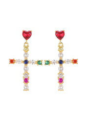 Amour Reine Colorful Love Cross Earrings