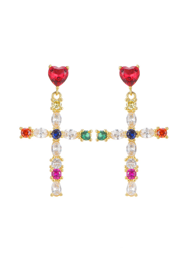 Amour Reine Colorful Love Cross Earrings