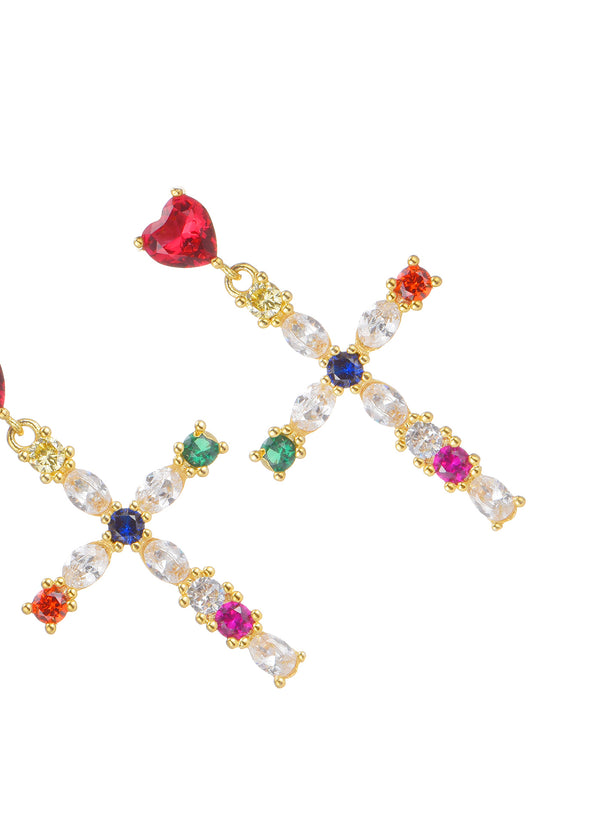 Amour Reine Colorful Love Cross Earrings