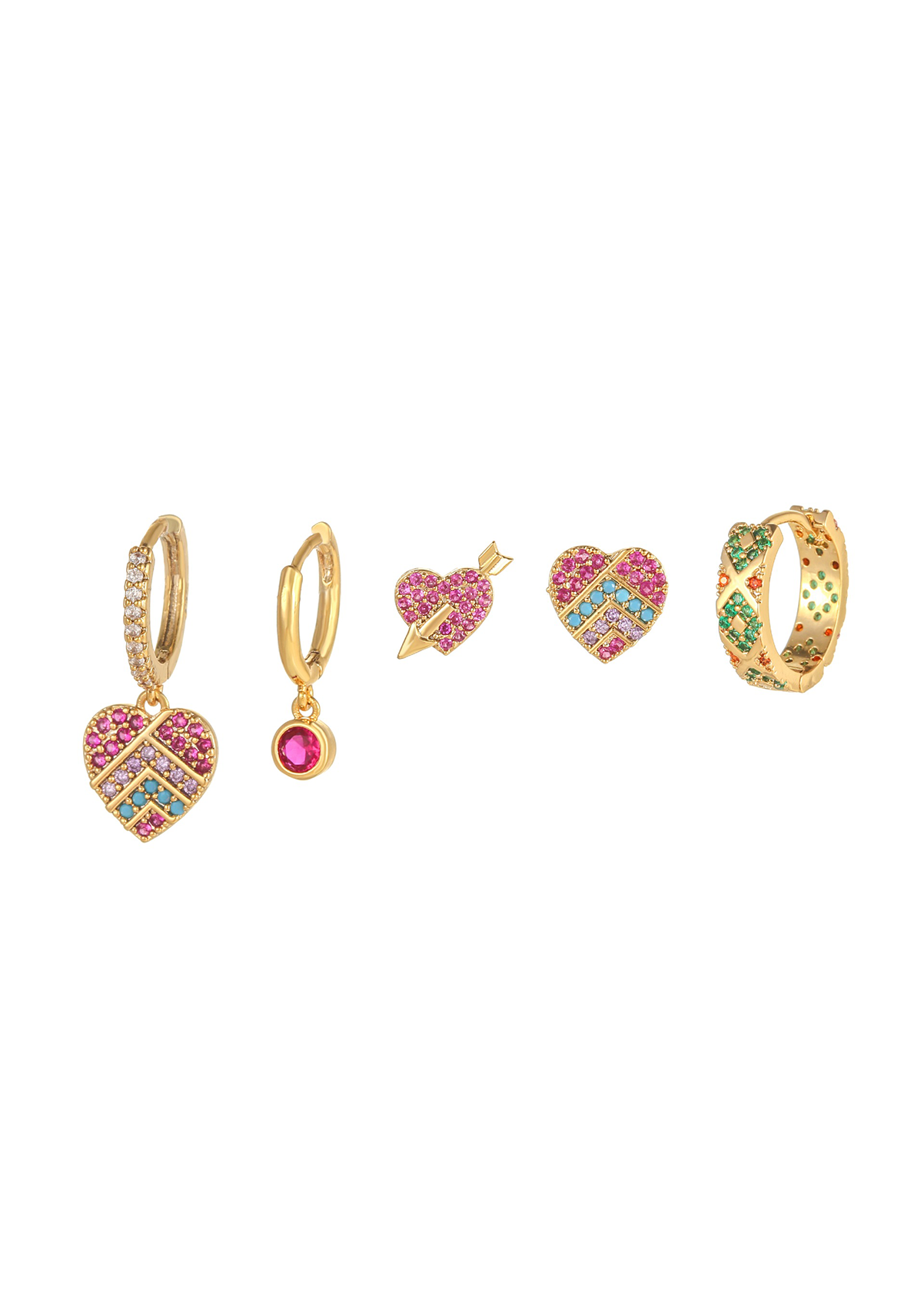 Conjunto de aretes coloridos en forma de corazón