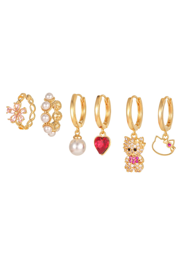Kitty in Pink Love Romantic Huggie Earrings Set