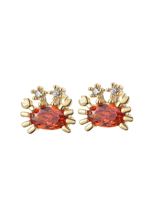 Glittering Petit Orange Crab Stud Earrings