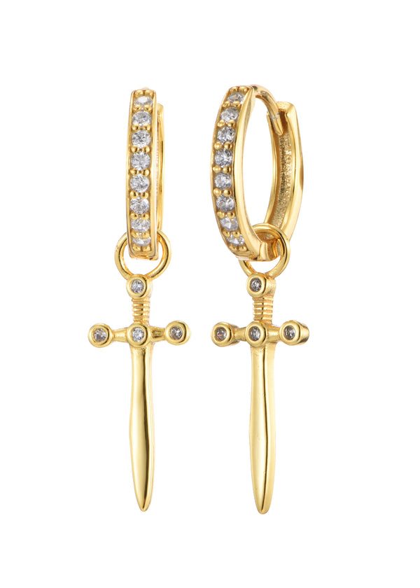 Charles Sword Golden Huggie Earrings