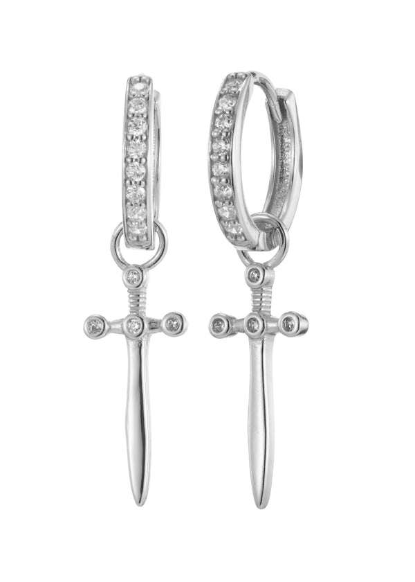 Charles Sword Silver Huggie Earrings