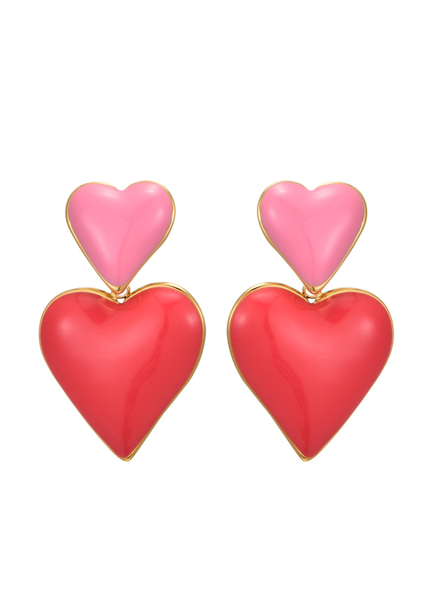 Hot Pink Heart Heart Love Earrings