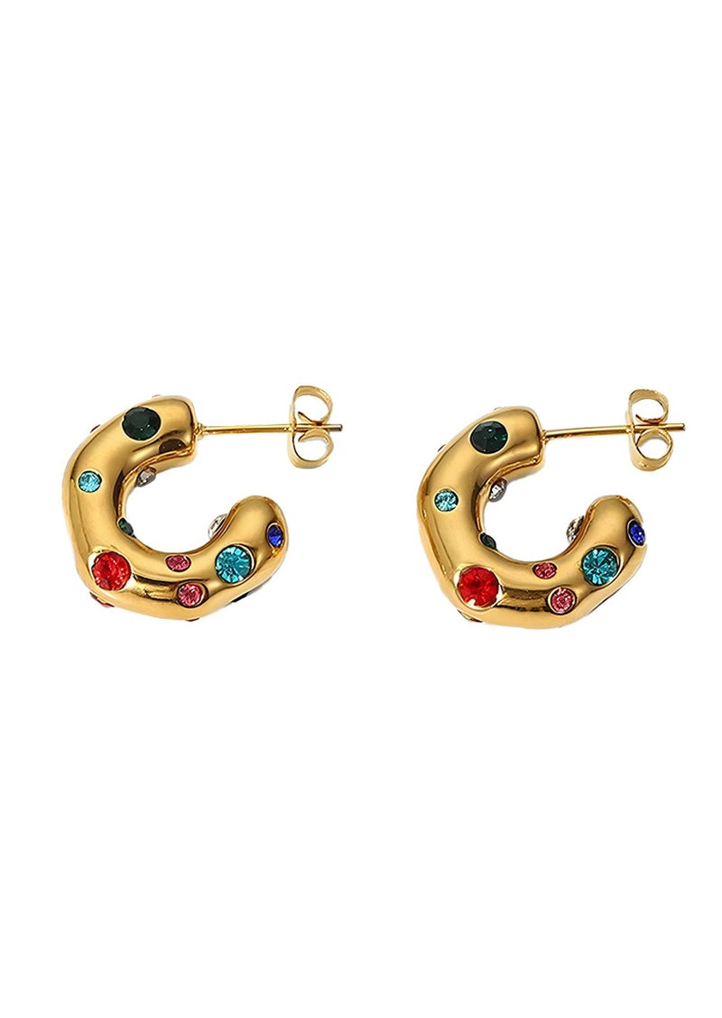 Maya Colored Stone Golden Circle Earrings