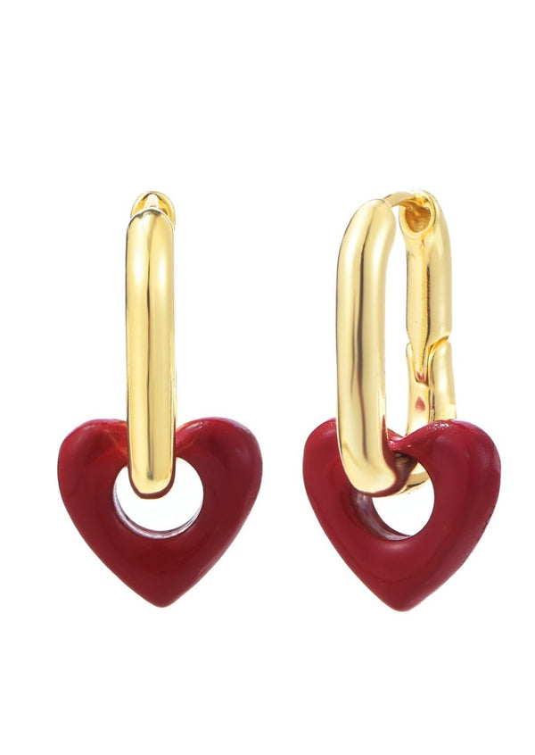 Fred Red Heart Golden Earrings