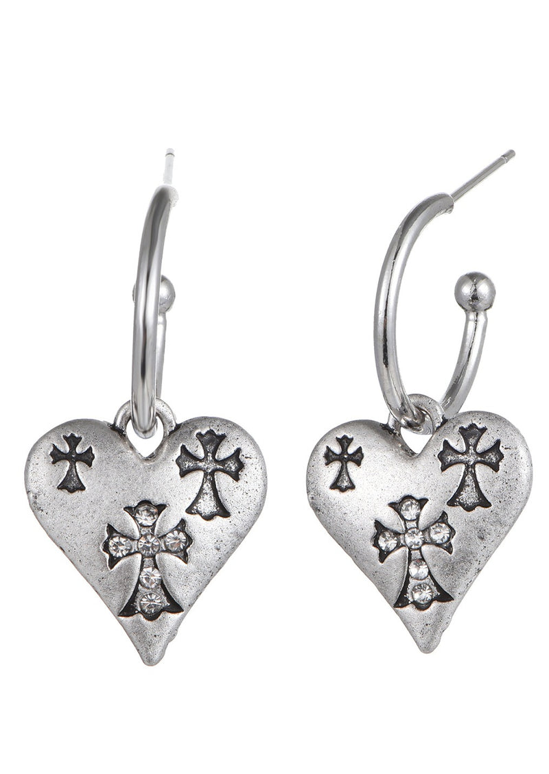 Yuuna Cross Heart Silver Earrings