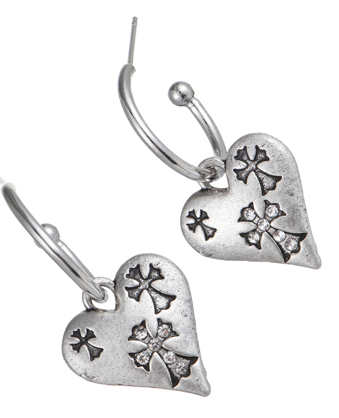 Yuuna Cross Heart Silver Earrings – Vintage Jewelry for