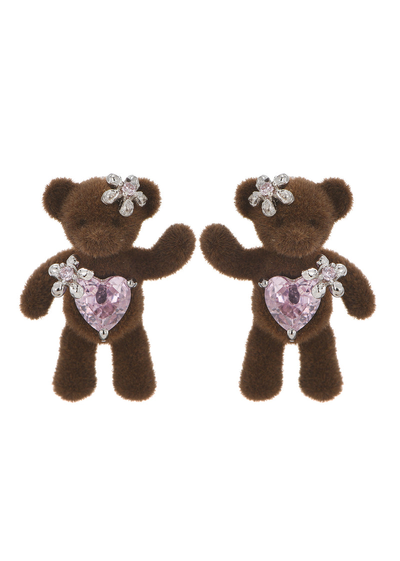 Hug Me Bear II Heart Earrings