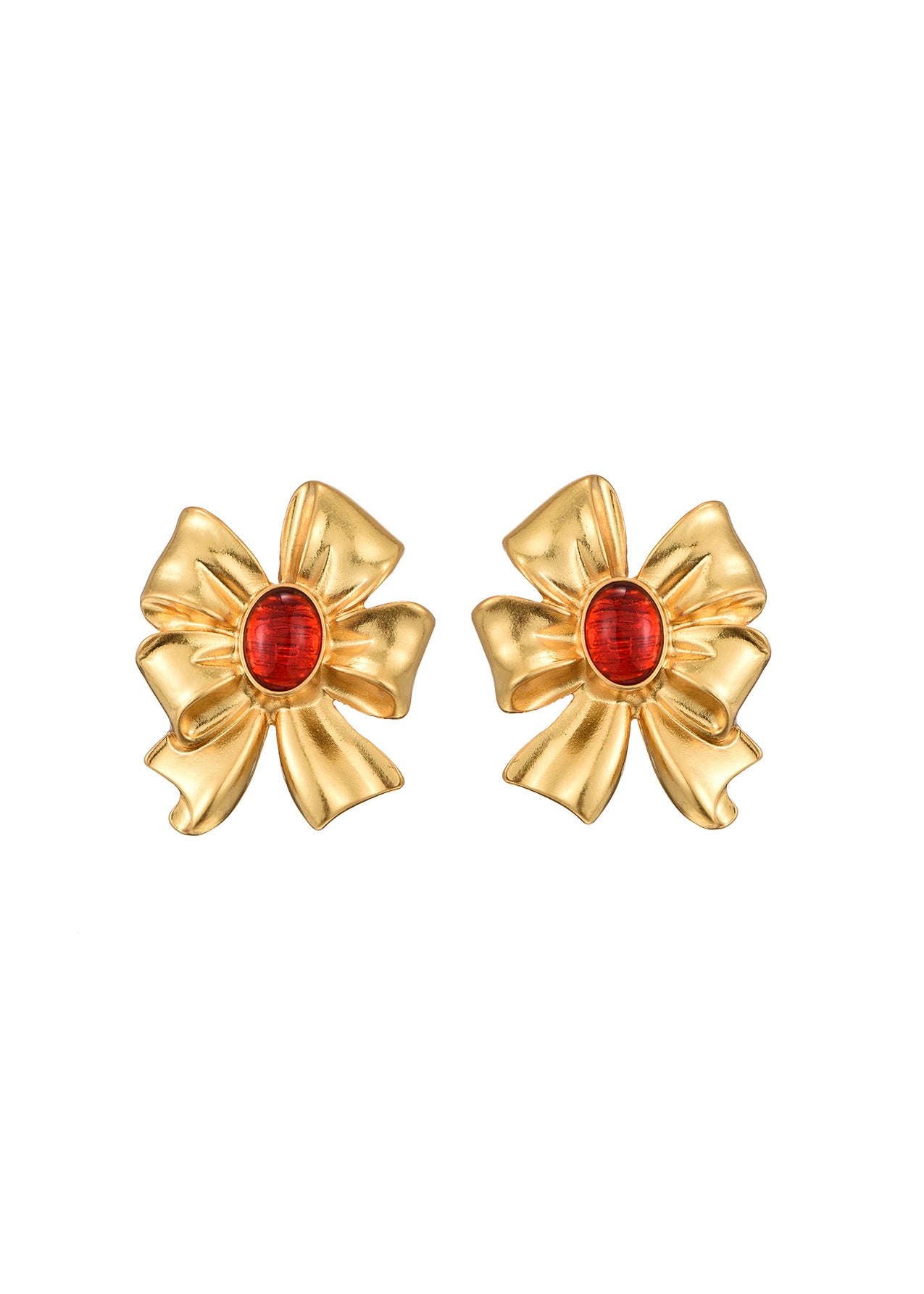 CeLaMoon Red Golden Bow Vintage Earrings