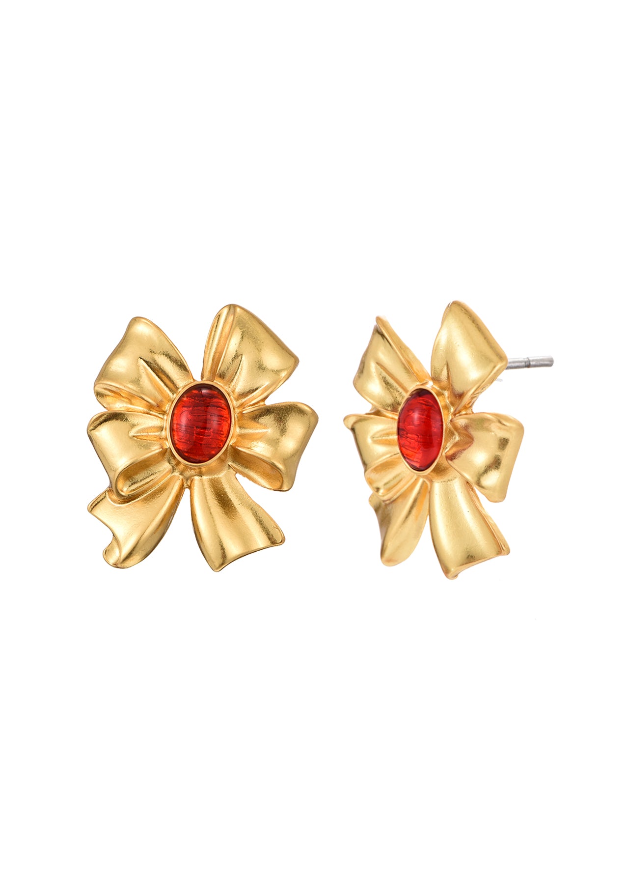 CeLaMoon Red Golden Bow Vintage Earrings