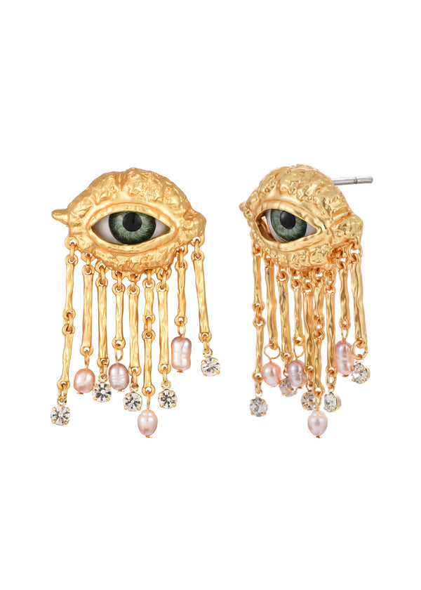 Crying Out Pearls Golden Eyes Earrings