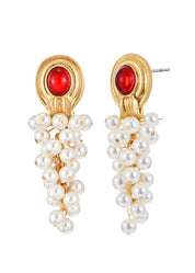 Red Lana Pearl Vintage Earrings