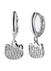 Glittering Kitty Diamond Silver Earrings