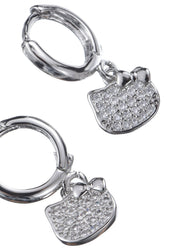 Glittering Kitty Diamond Silver Earrings