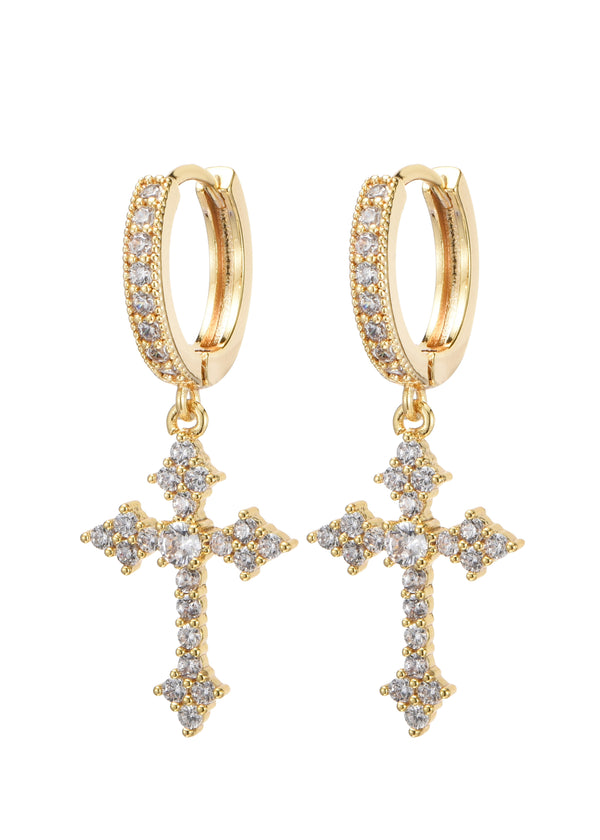 Ivonne Gothic Golden Cross Earrings