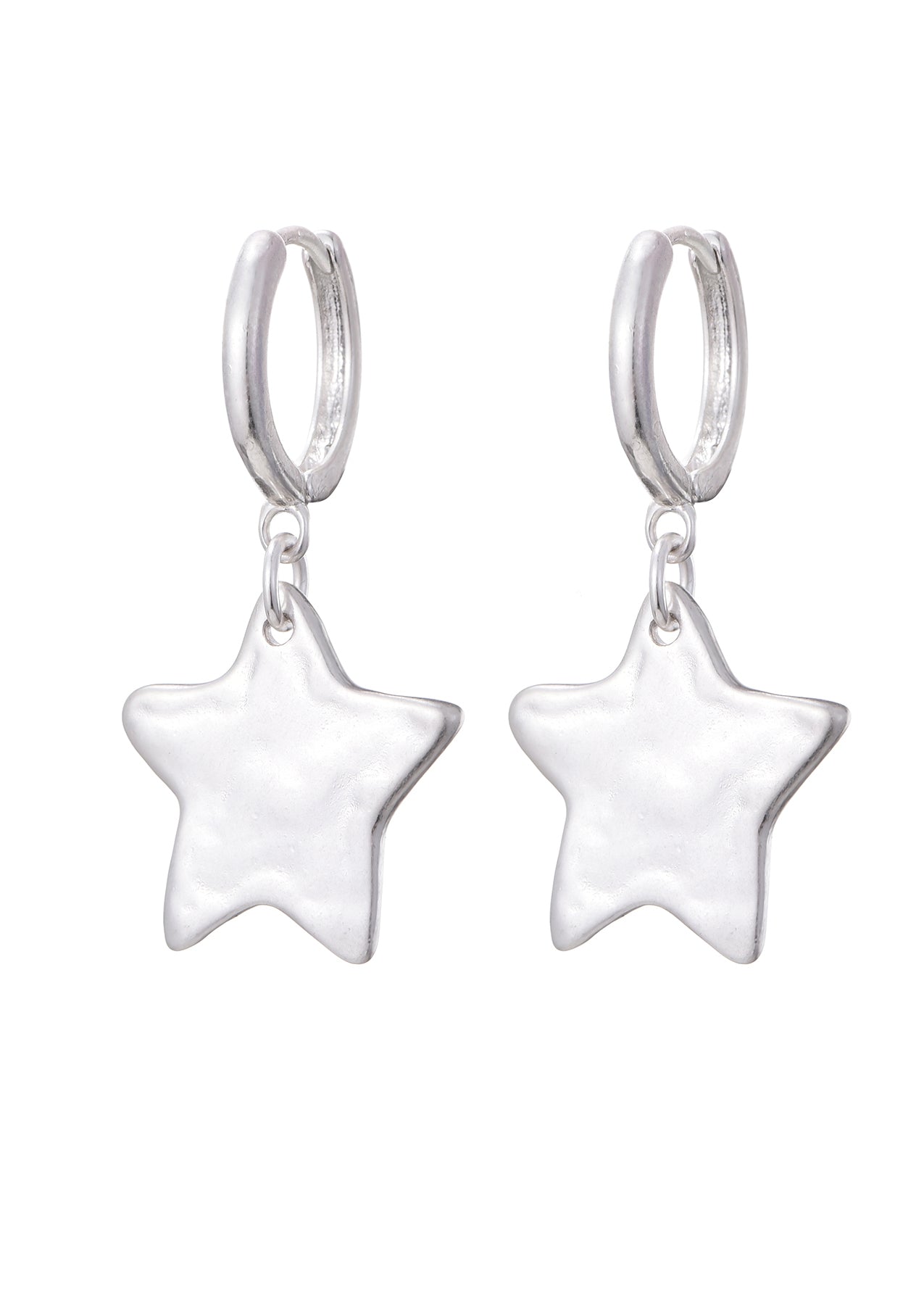 Hand Draw Giant Silver Star Earrings