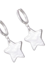 Hand Draw Giant Silver Star Earrings