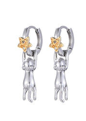 Haru Silver Golden Kitty Hoop Earrings