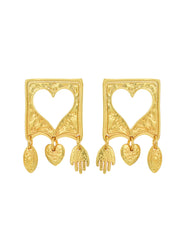 Amano Vintage Square Heart Golden Earrings