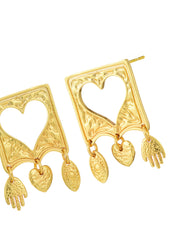 Amano Vintage Square Heart Golden Earrings