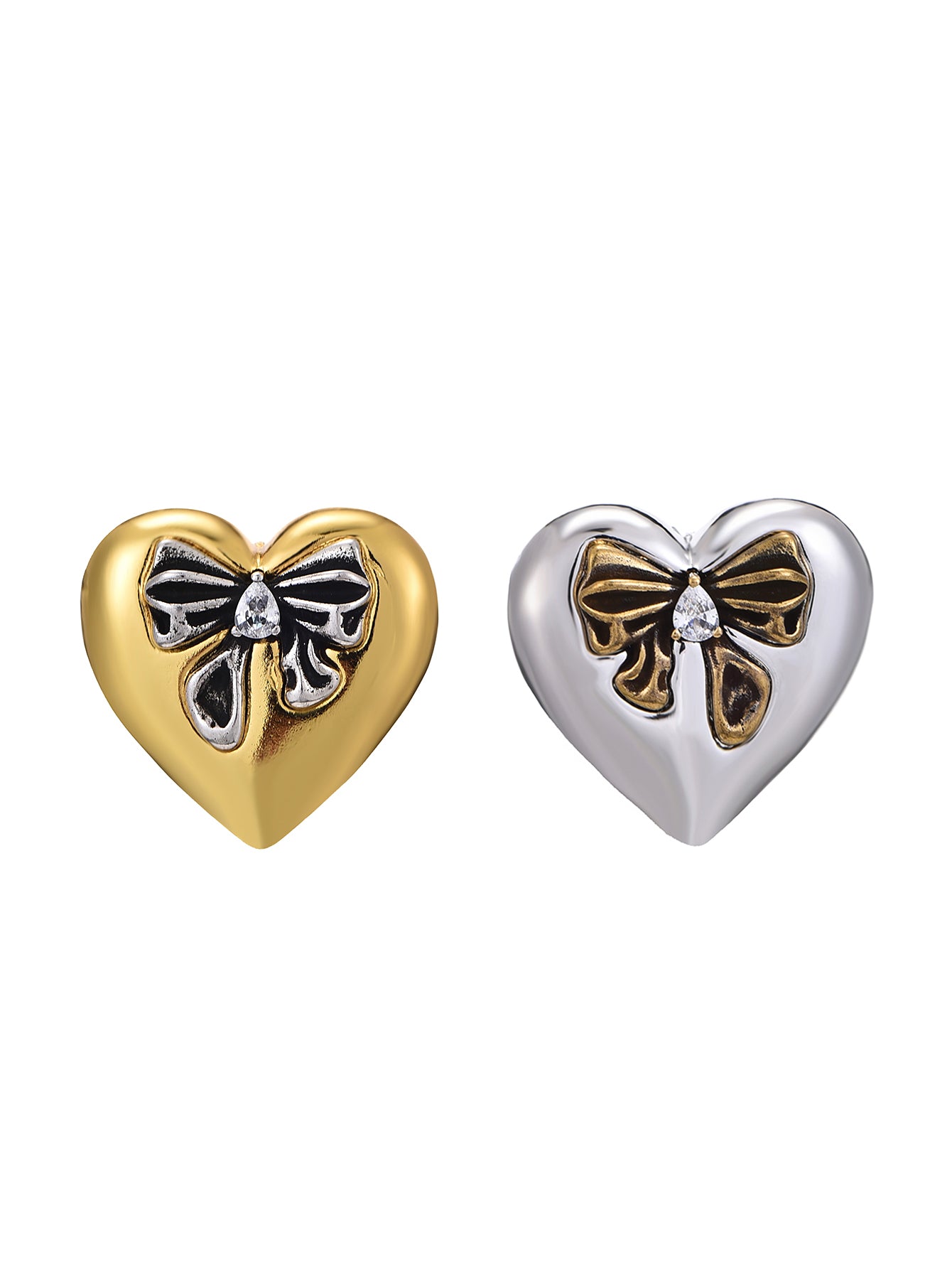 Miranda Bow Heart Golden Silver Earrings