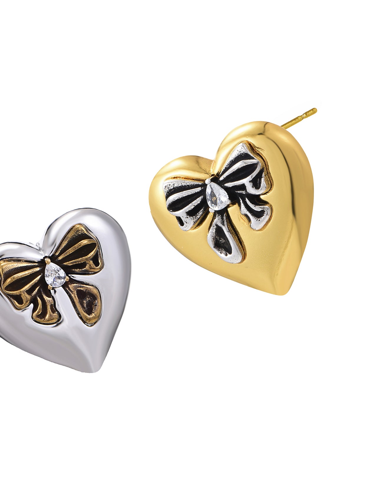 Miranda Bow Heart Golden Silver Earrings