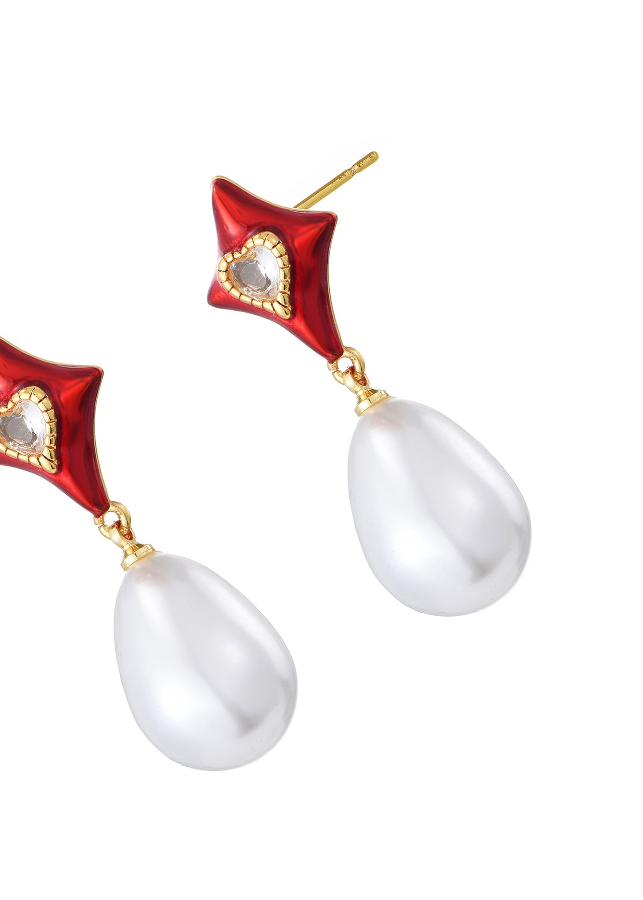 Peggy Red Pearl Star Earrings