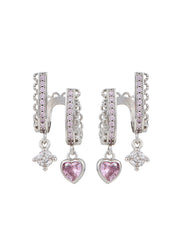 Heidi Pink Silver Swinging Heart Earrings