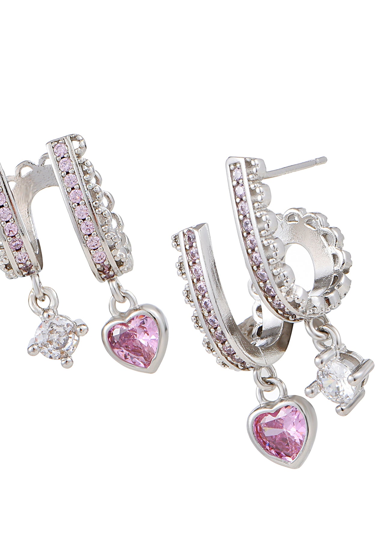 Heidi Pink Silver Swinging Heart Earrings