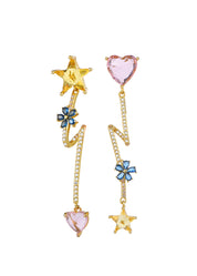 Raymond Star And Heart Pink Yellow Earrings